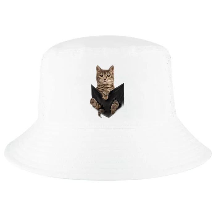 Brown Cat Sits In Pocket Cats Gifts Cool Comfort Performance Bucket Hat