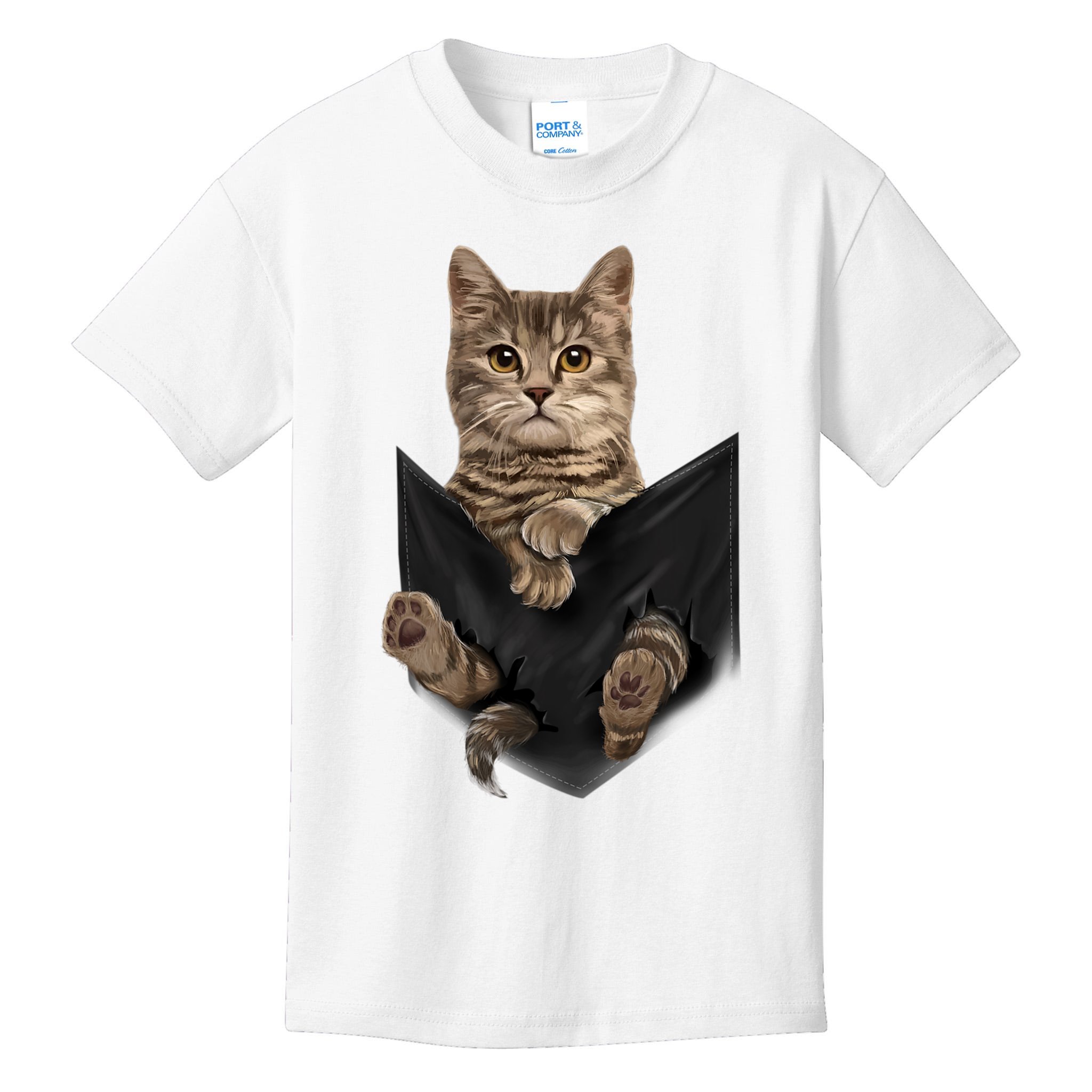 Brown Cat Sits In Pocket Cats Gifts Kids T-Shirt | TeeShirtPalace