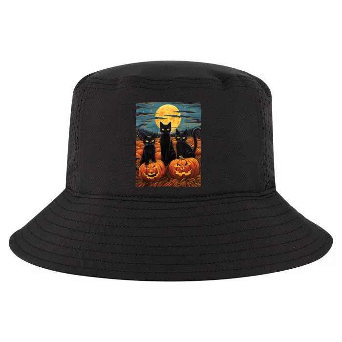 Black Cat Starry Night Van Gogh Funny Halloween Cool Comfort Performance Bucket Hat