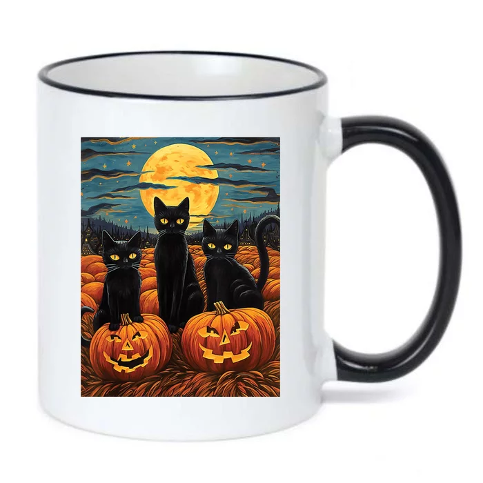 Black Cat Starry Night Van Gogh Funny Halloween Black Color Changing Mug