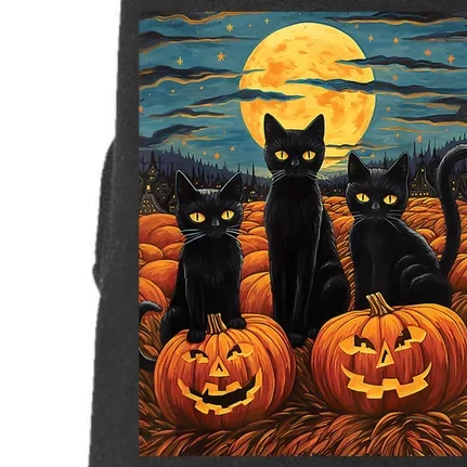 Black Cat Starry Night Van Gogh Funny Halloween Doggie 3-End Fleece Hoodie