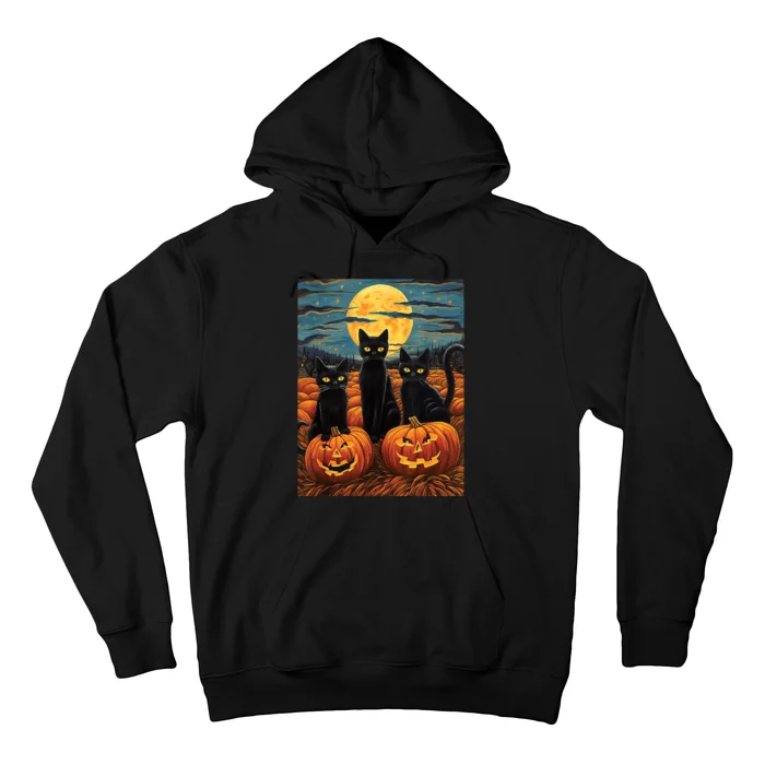 Black Cat Starry Night Van Gogh Funny Halloween Hoodie