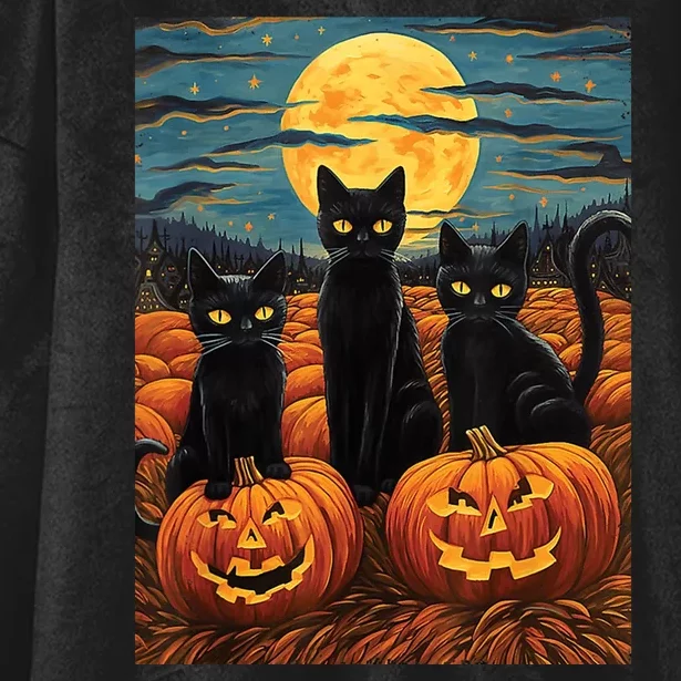 Black Cat Starry Night Van Gogh Funny Halloween Hooded Wearable Blanket