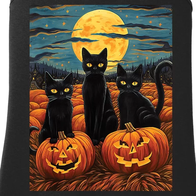 Black Cat Starry Night Van Gogh Funny Halloween Ladies Essential Tank