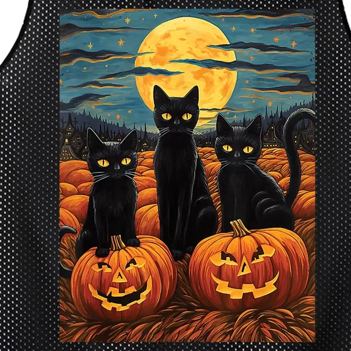 Black Cat Starry Night Van Gogh Funny Halloween Mesh Reversible Basketball Jersey Tank