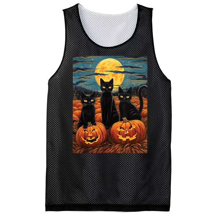 Black Cat Starry Night Van Gogh Funny Halloween Mesh Reversible Basketball Jersey Tank