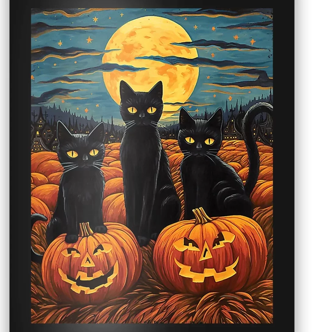 Black Cat Starry Night Van Gogh Funny Halloween Poster