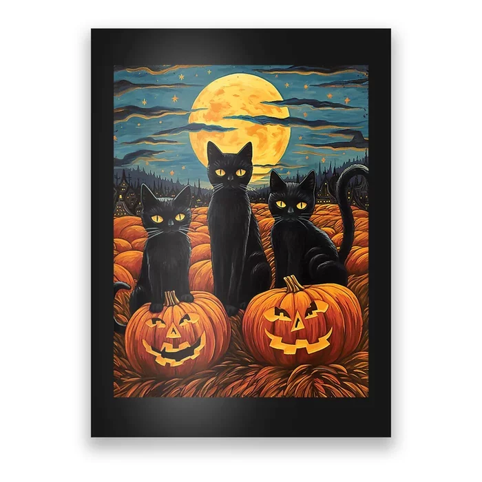 Black Cat Starry Night Van Gogh Funny Halloween Poster