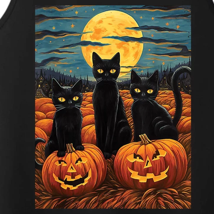 Black Cat Starry Night Van Gogh Funny Halloween Performance Tank