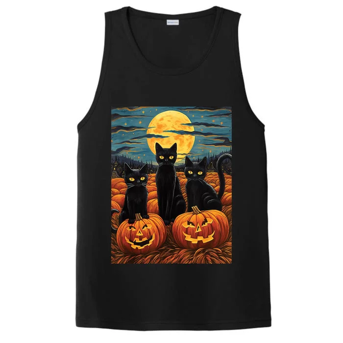 Black Cat Starry Night Van Gogh Funny Halloween Performance Tank