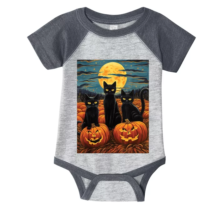 Black Cat Starry Night Van Gogh Funny Halloween Infant Baby Jersey Bodysuit