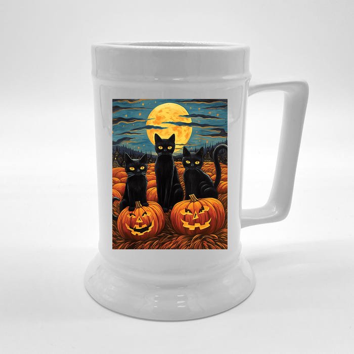 Black Cat Starry Night Van Gogh Funny Halloween Front & Back Beer Stein