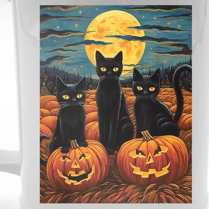 Black Cat Starry Night Van Gogh Funny Halloween Front & Back Beer Stein