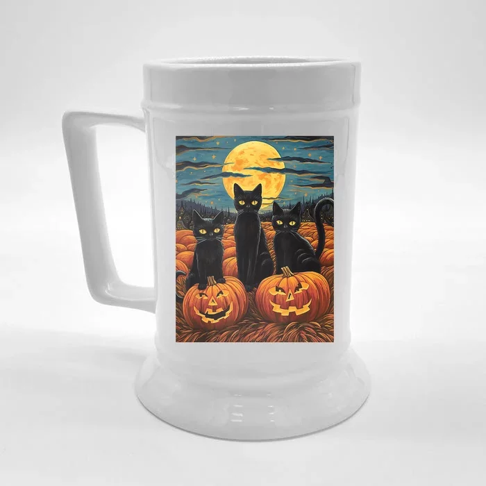 Black Cat Starry Night Van Gogh Funny Halloween Front & Back Beer Stein