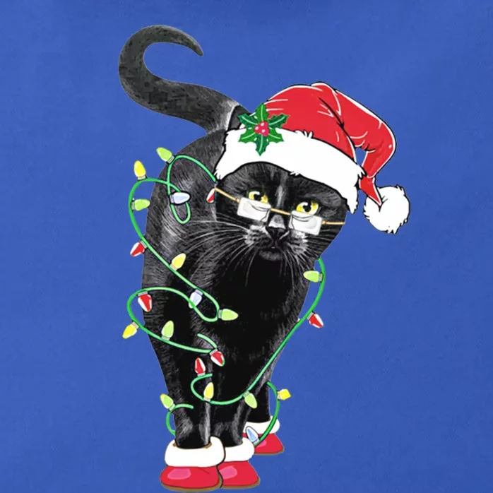 Black Cat Santa Tangled Up In Christmas Lights Great Gift Zip Tote Bag