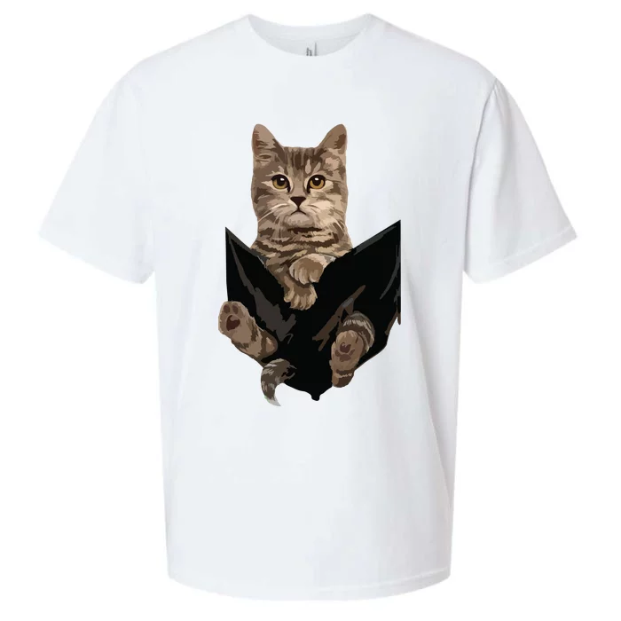 Brown Cat Sits In Pocket Cats Gift Sueded Cloud Jersey T-Shirt