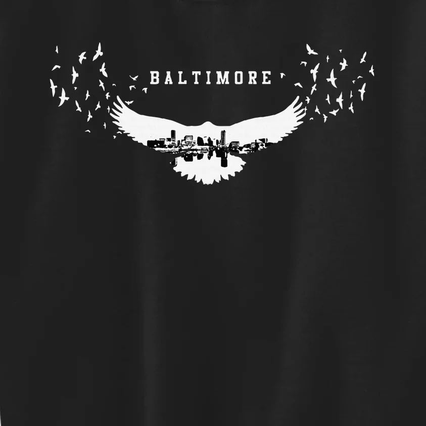 Baltimore City Skyline Inside Raven Silhouette Kids Sweatshirt