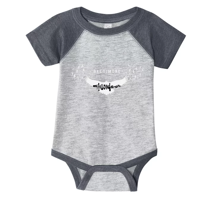 Baltimore City Skyline Inside Raven Silhouette Infant Baby Jersey Bodysuit