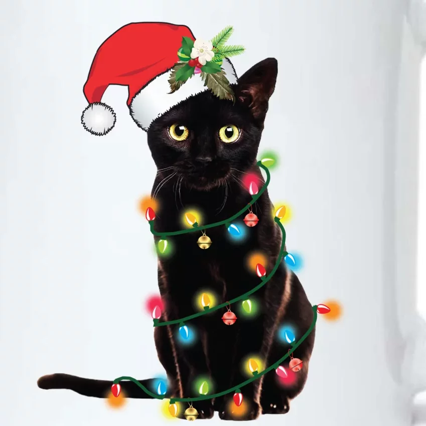 Black Cat Santa Tangled Up In Christmas Lights Gift Black Color Changing Mug