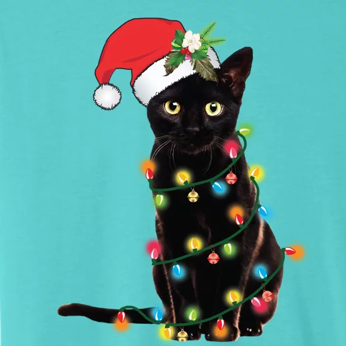 Black Cat Santa Tangled Up In Christmas Lights Gift ChromaSoft Performance T-Shirt