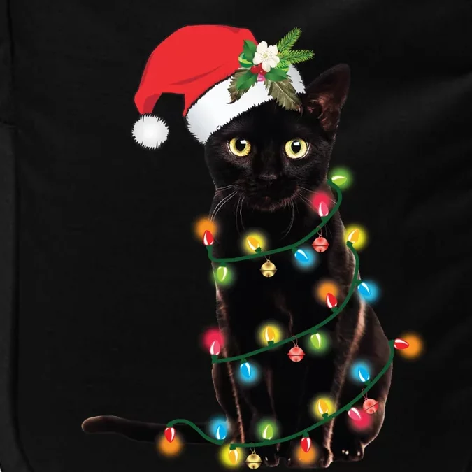 Black Cat Santa Tangled Up In Christmas Lights Impact Tech Backpack