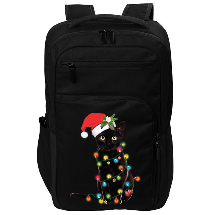 Black Cat Santa Tangled Up In Christmas Lights Impact Tech Backpack