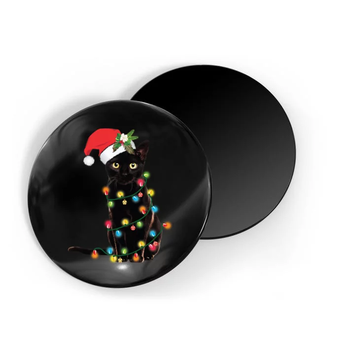 Black Cat Santa Tangled Up In Christmas Lights Magnet