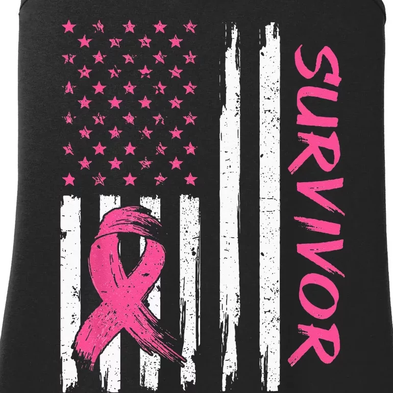 Breast Cancer Survivor American Flag Breast Cancer Awareness Ladies Essential Tank