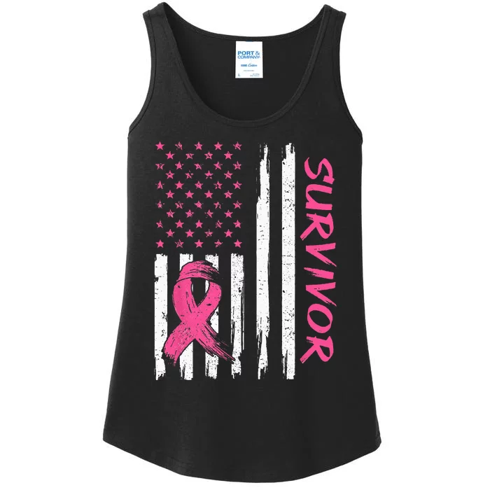 Breast Cancer Survivor American Flag Breast Cancer Awareness Ladies Essential Tank