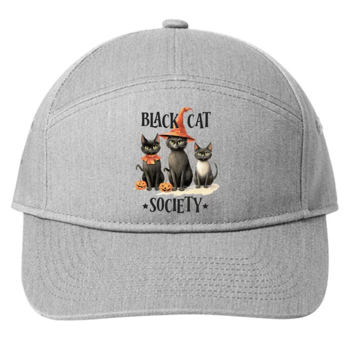 Black Cat Society Witchy Cat Lovers Vintage Halloween Funny Gift 7-Panel Snapback Hat