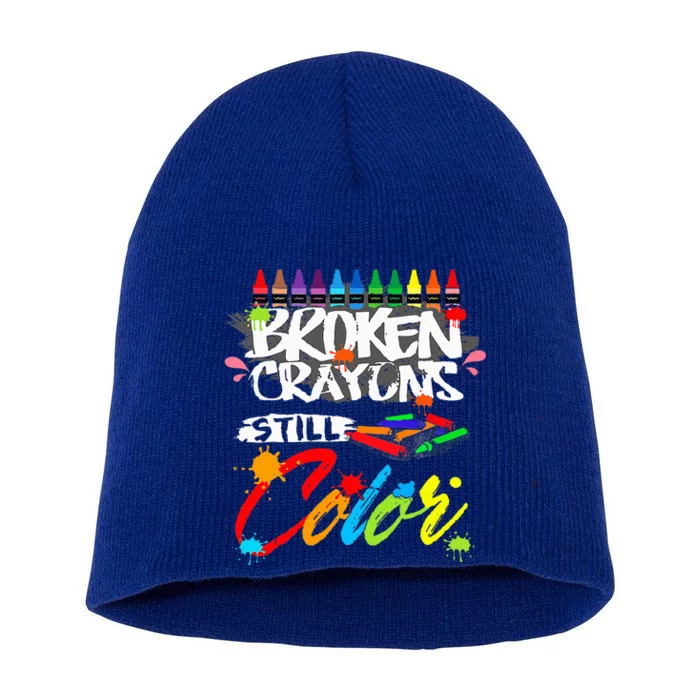 Broken C.rayons Still Color Mental Health Awareness Short Acrylic Beanie