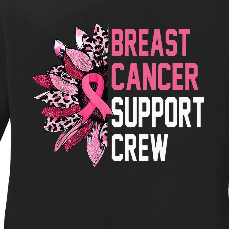 Breast Cancer Support Crew Sunflower Pink Breast Cancer Ladies Long Sleeve Shirt