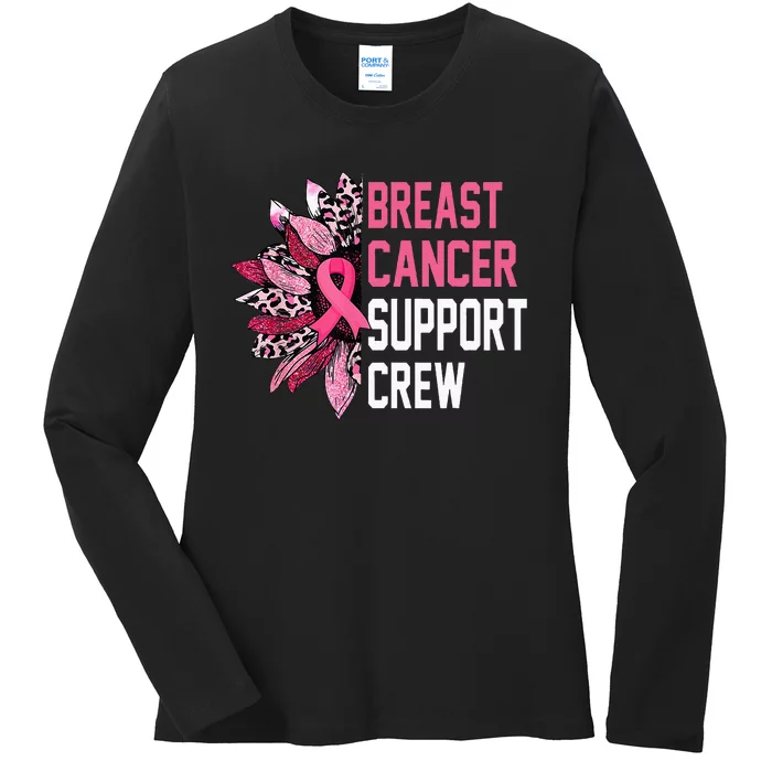 Breast Cancer Support Crew Sunflower Pink Breast Cancer Ladies Long Sleeve Shirt