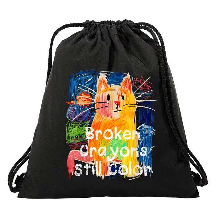 Broken Crayons Still Color Cat Teacher Drawstring Bag