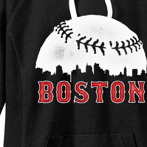 boston city skyline baseball Women's Fleece Hoodie