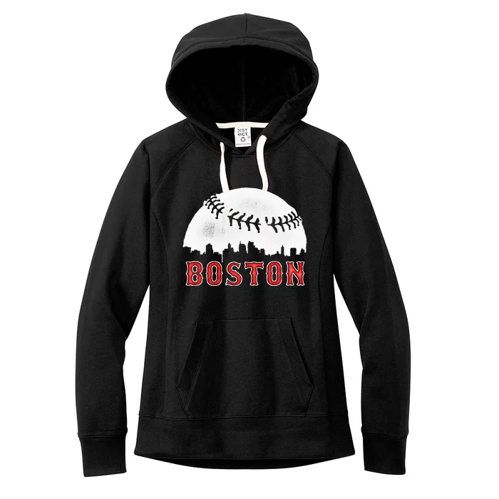 boston city skyline baseball Women's Fleece Hoodie