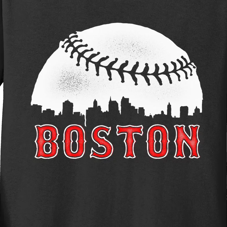 boston city skyline baseball Kids Long Sleeve Shirt