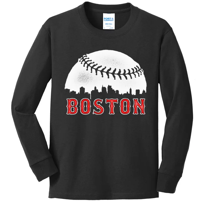 boston city skyline baseball Kids Long Sleeve Shirt