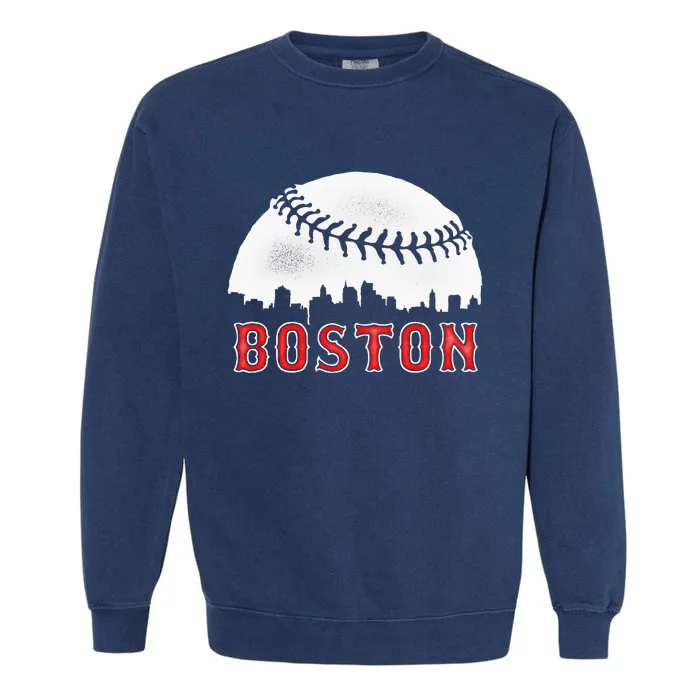 boston city skyline baseball Garment-Dyed Sweatshirt