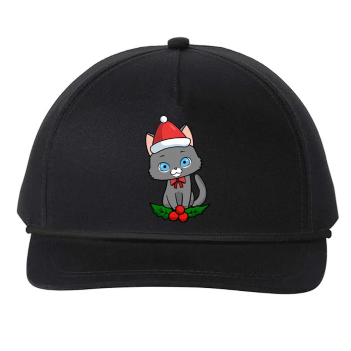 Black Cat Santa Hat Holly Plant Snapback Five-Panel Rope Hat