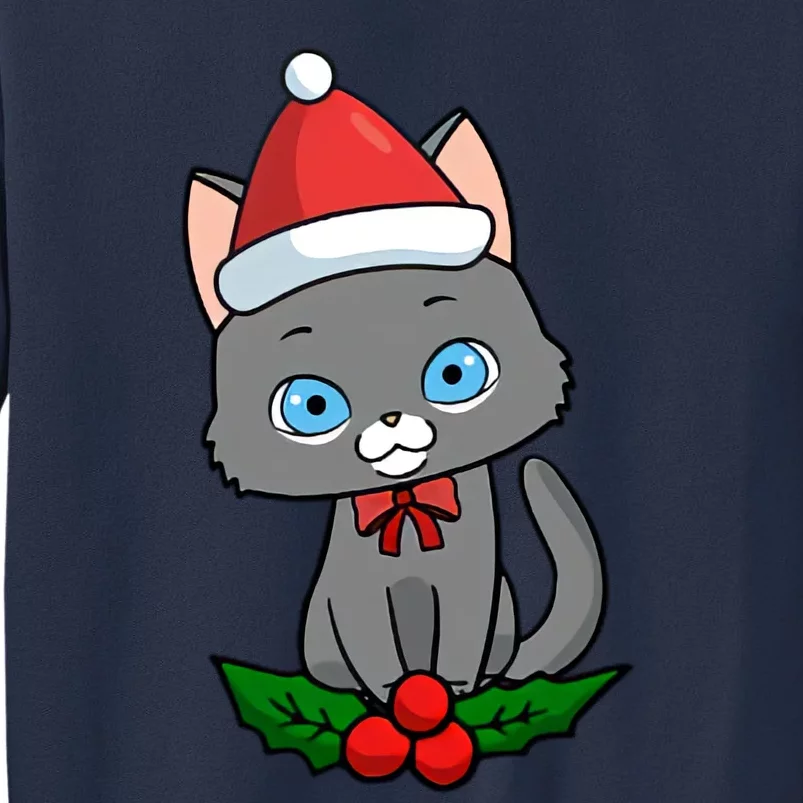 Black Cat Santa Hat Holly Plant Sweatshirt