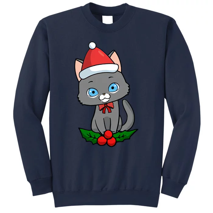 Black Cat Santa Hat Holly Plant Sweatshirt