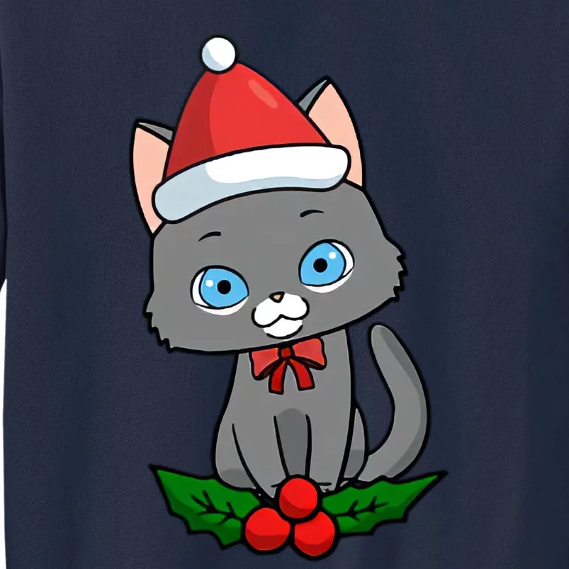 Black Cat Santa Hat Holly Plant Tall Sweatshirt