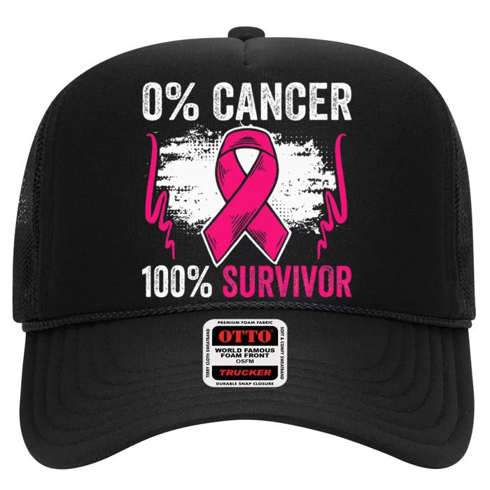 Breast Cancer Survivor Pink Awareness Percentage Celebration High Crown Mesh Trucker Hat