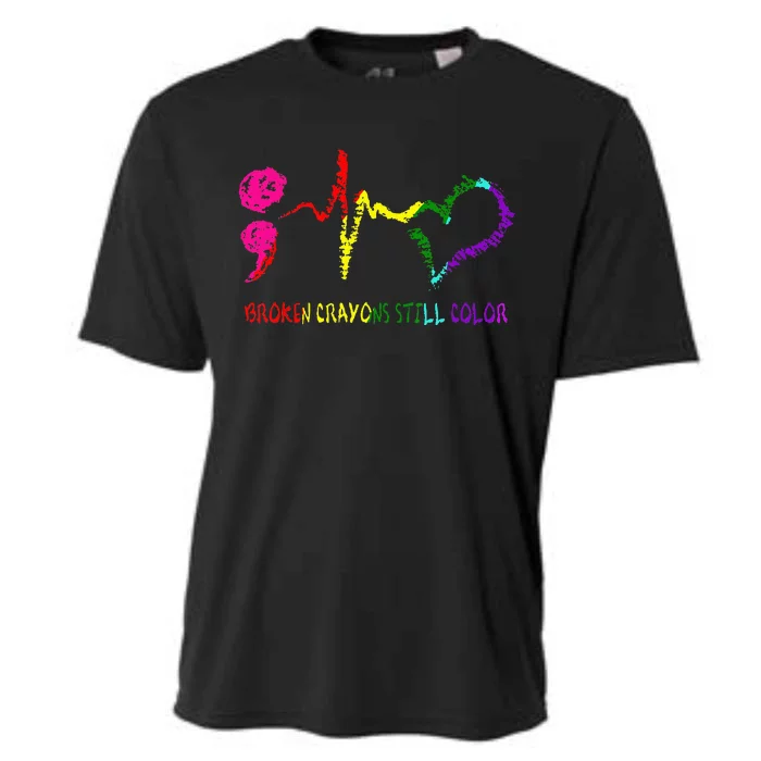 Broken Crayons Still Color Mental Health Awareness Semicolon Cooling Performance Crew T-Shirt