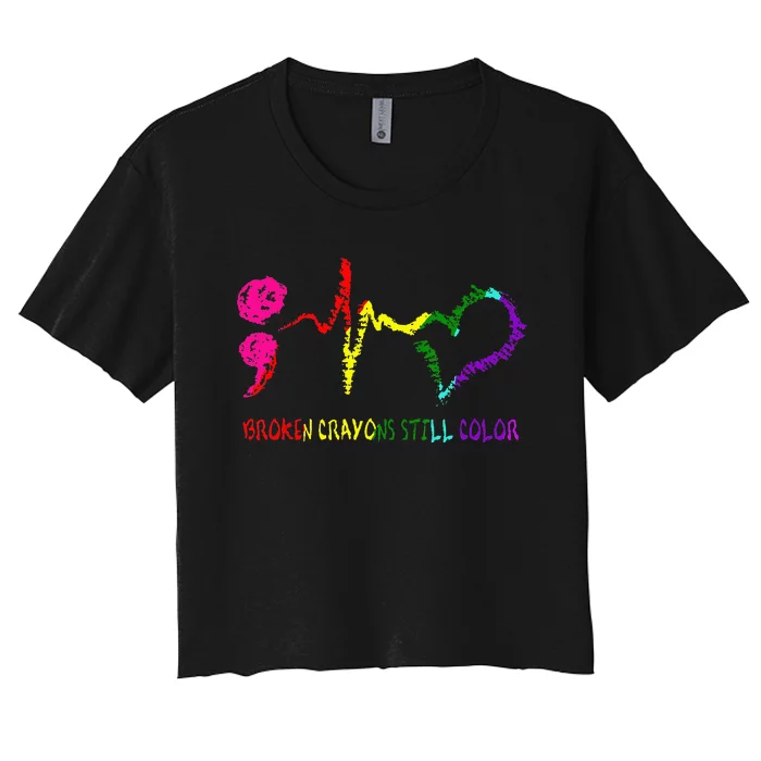 Broken Crayons Still Color Mental Health Awareness Semicolon Women's Crop Top Tee