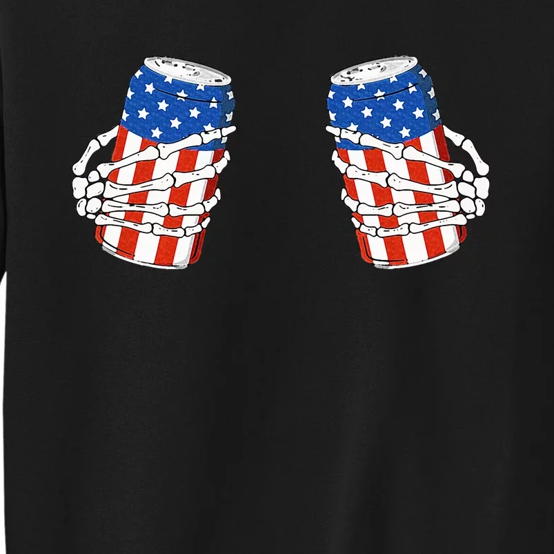 Beer Can Skeleton Hand Funny 4th Of July American Patriotic Tall Sweatshirt