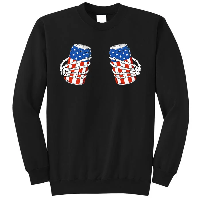 Beer Can Skeleton Hand Funny 4th Of July American Patriotic Tall Sweatshirt