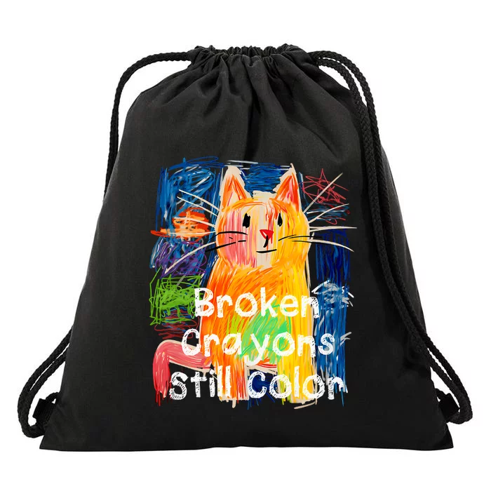 Broken Crayons Still Color Cat Teacher Funny Drawstring Bag