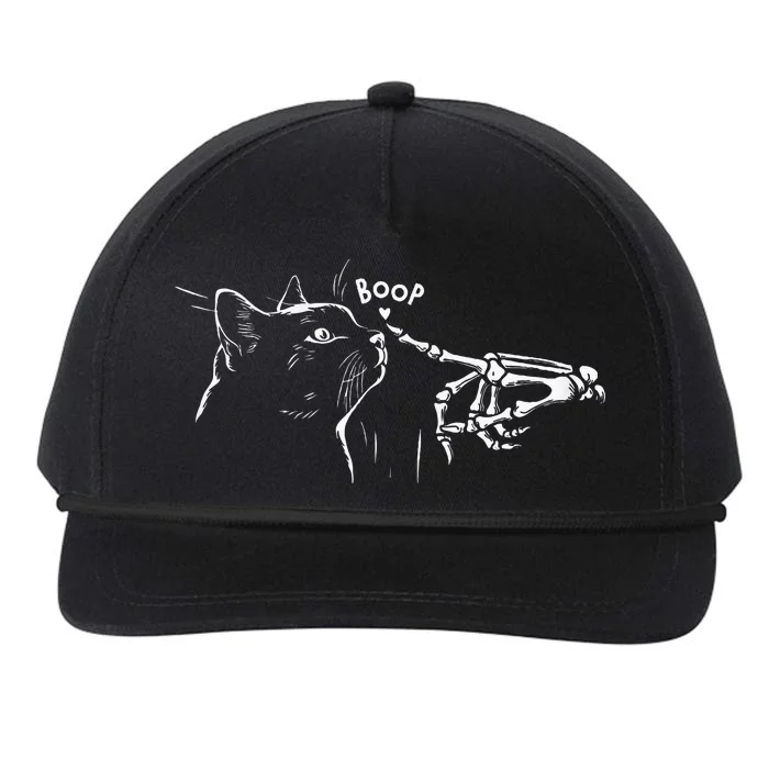 Black Cat Skeleton Hand Boop Halloween Pet Snapback Five-Panel Rope Hat